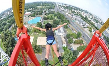 Bungee Jumping from building ladder – height 90 meters – private service.